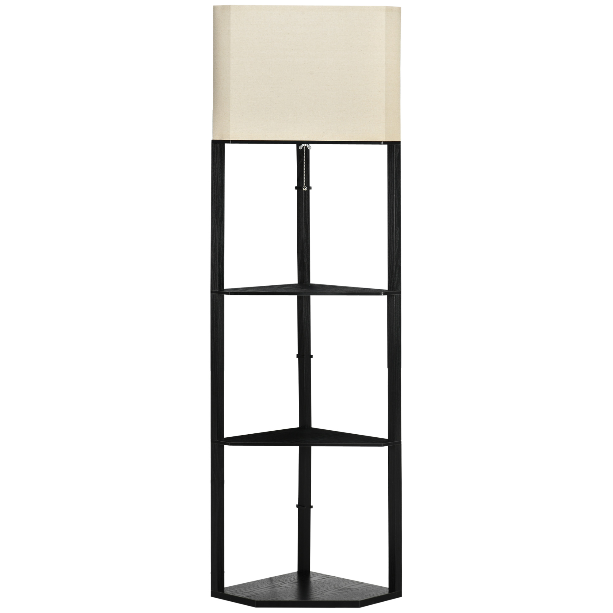 HOMCOM Stehleuchte, dreieckiges Design, 3 Regale, Stoff-Lampenschirm, 50x37x159 cm, Schwarz+Weiß