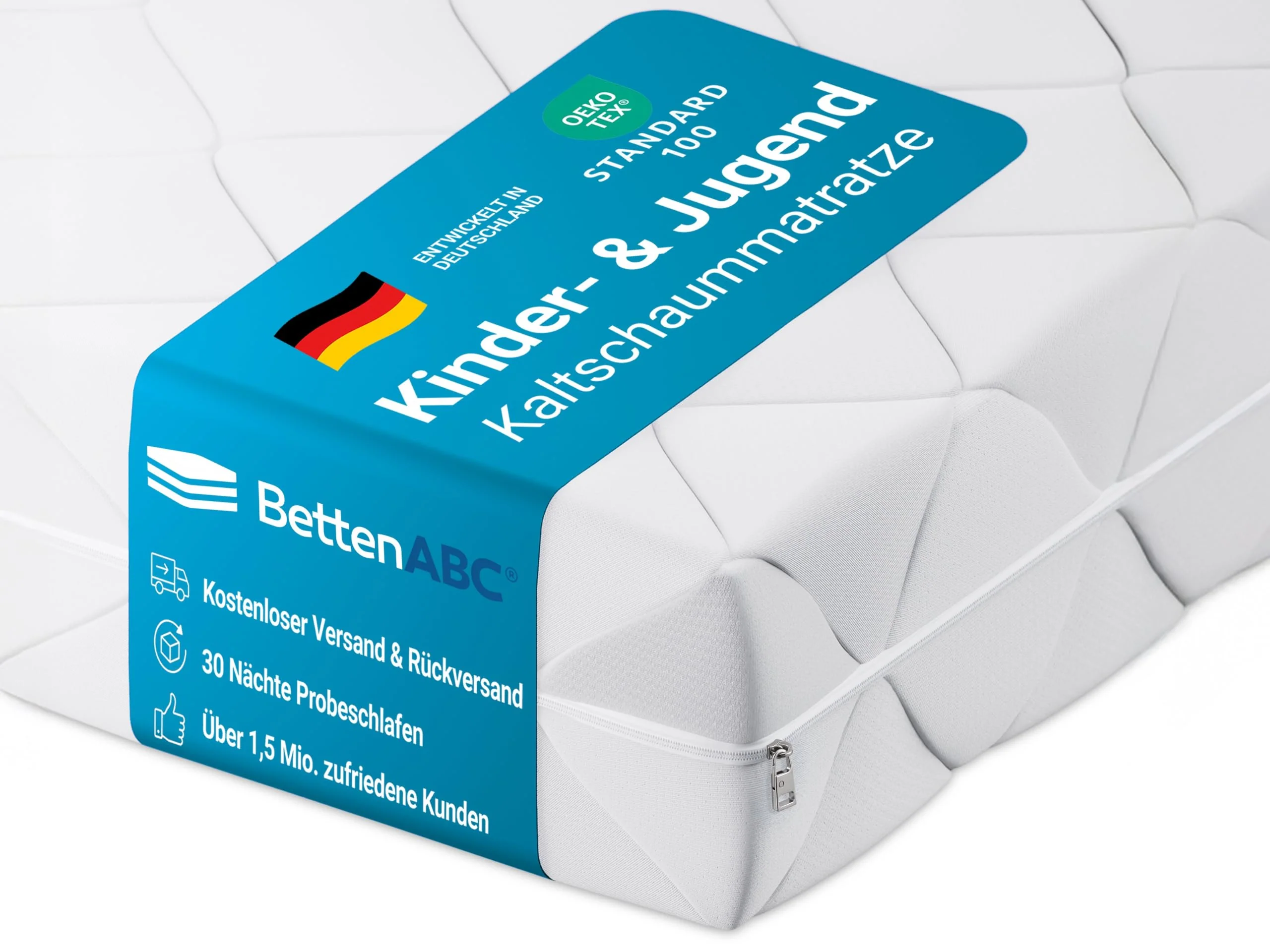 BettenABC Kinder- und Jugendmatratze aus Kaltschaum mit abnehmbarem Bezug