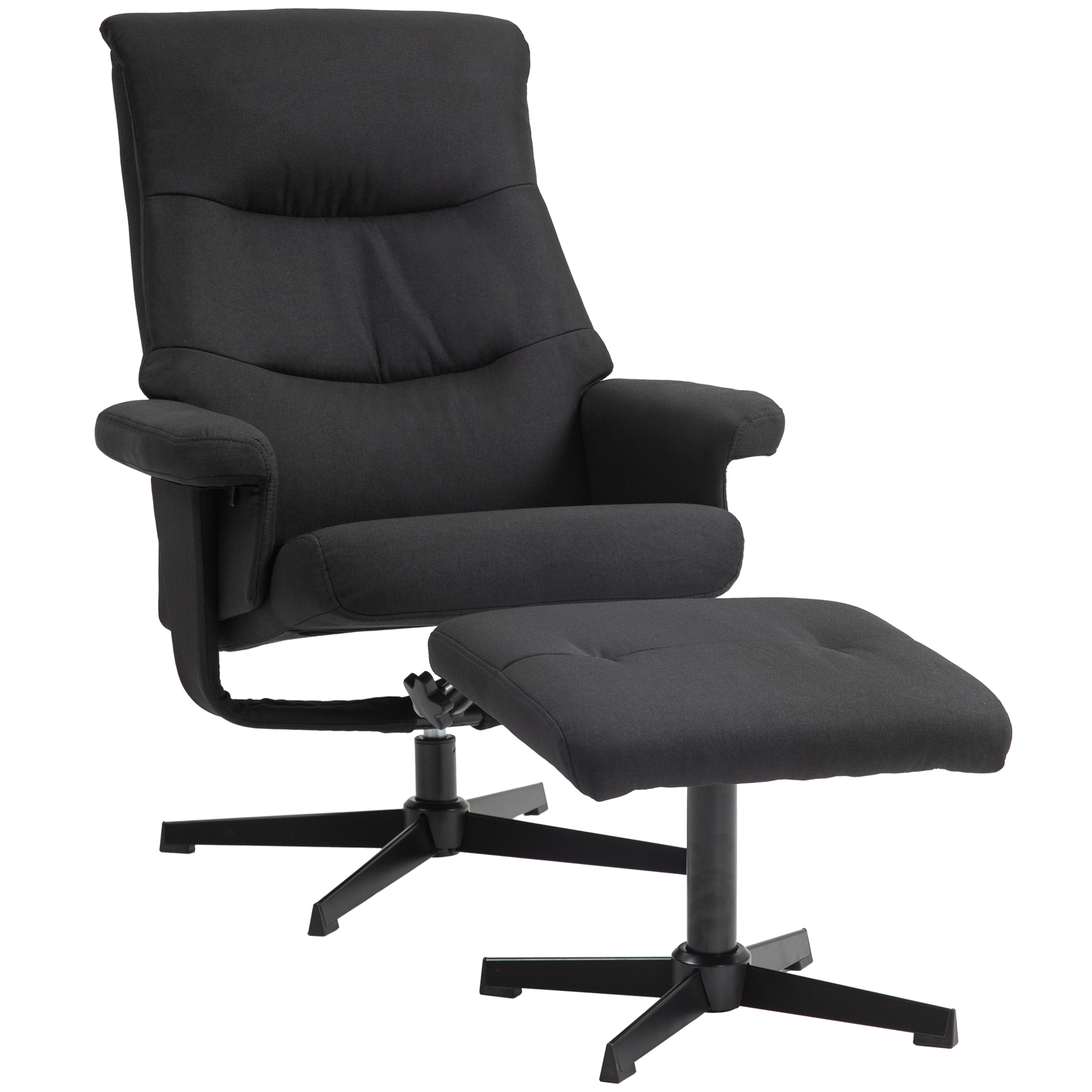 HOMCOM Liegesessel mit Hocker, drehbar, Wippfunktion, Samtoptik, bis 150 kg, Schwarz