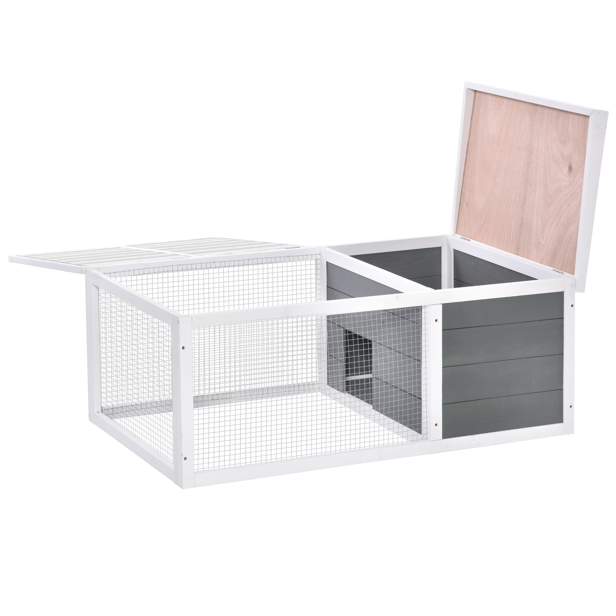PawHut Kaninchenstall Käfig wasserdichter großer massiver Holzraum grau 115x66x47,5 cm