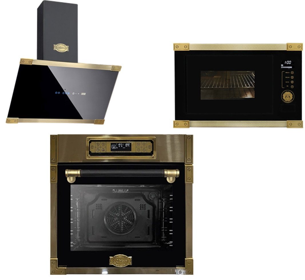 Backofen-Set Retro Einbau Backofen 80L,Elektro Backofen+Einbau-Mikrowelle, 25 l+Dunstabzugshaube 60 cm,1250 m³/h EH 6726 AD+EM 2545 AD+AT 6445 AD