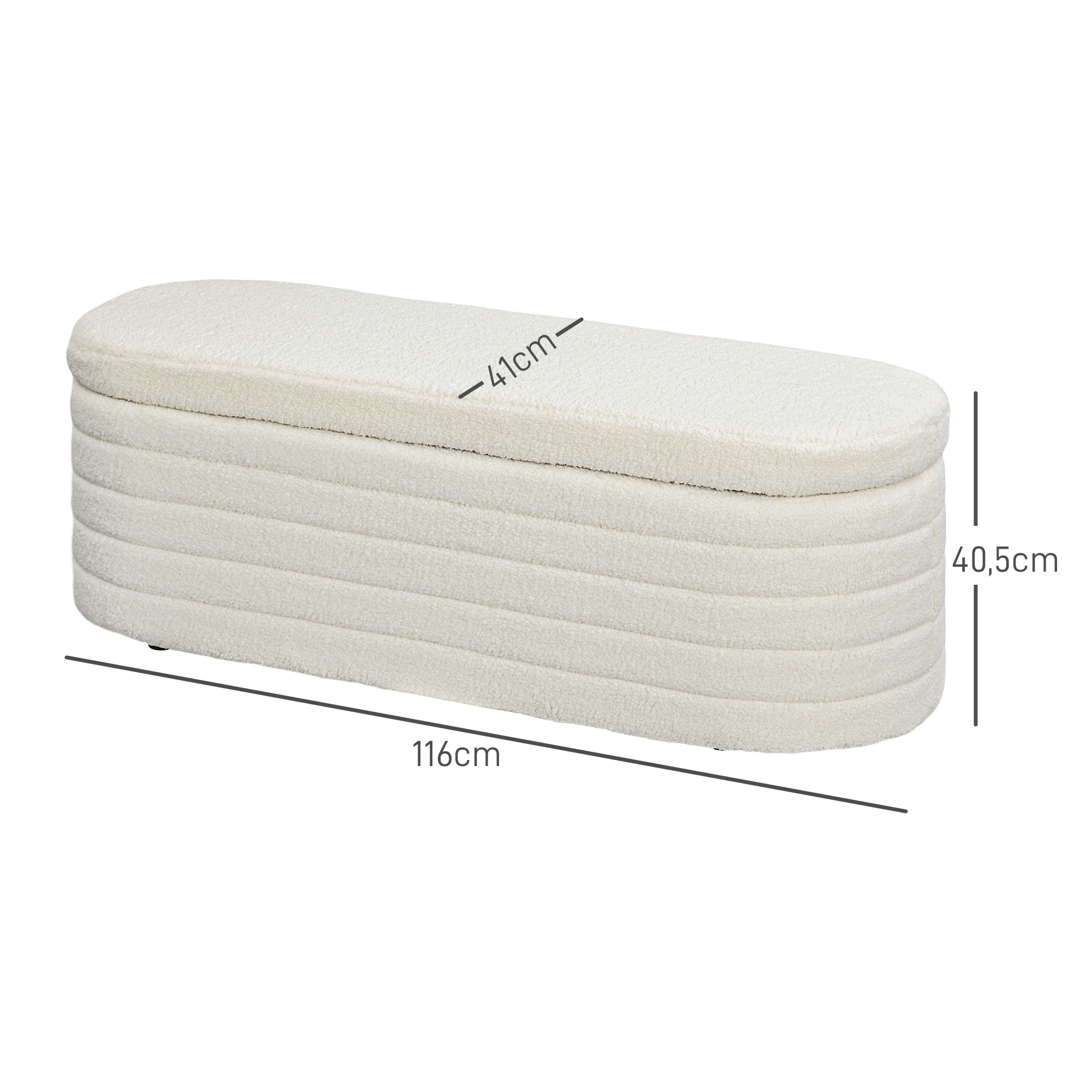 Bedbank met Opbergruimte, Teddy-Fleece, 116x41x40,5cm, Cr��mewit