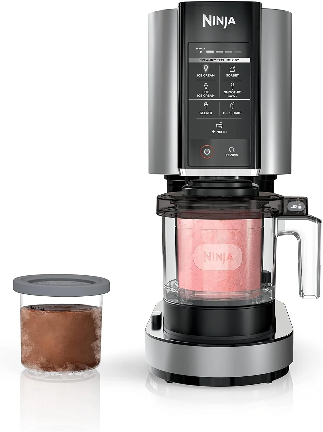 2025 NC301 CREAMi Ice Cream Maker, for Gelato, Mix-ins, Milkshakes, Sorbet, Smoothie Bowls & More, 7 One-Touch Programs, with (2) Pint Containers & Lids, Compact Size, Perfect for Kids, Silver