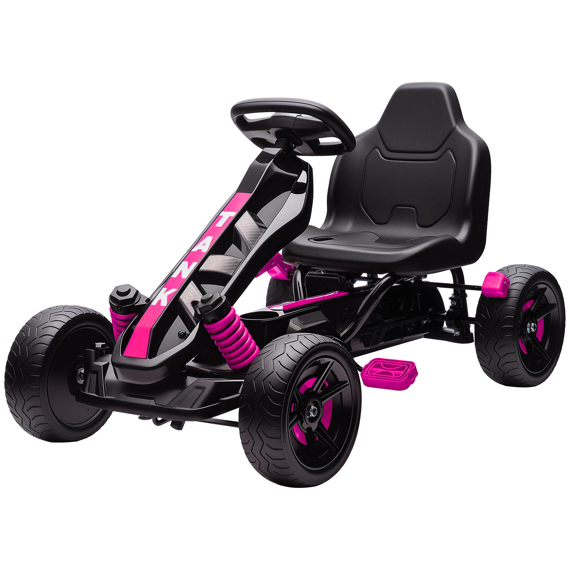 AIYAPLAY Pedal Go-Kart für Kinder, Kinderkart 3 bis 6 Jahre mit automatischer Kupplung, Bremse, rutschfesten EVA-Rädern, Rosa