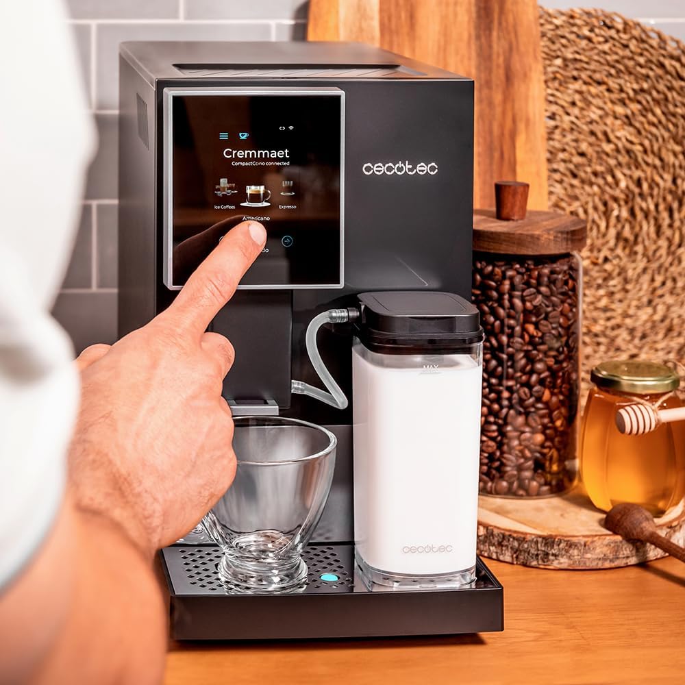 Cecotec Kompakte Superautomatische Kaffeemaschine mit Wifi Cremmaet Compactccino Connected Black Rose. 1350W, 19 Bar, TFT-Bildschirm und APP, Mahlwerk, Milchtank 400 ml und 1 Liter Wasser