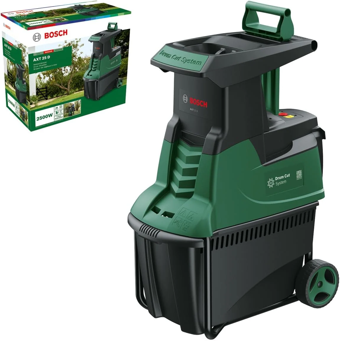 Bosch Häcksler & Mulcher, 2.500 W, Grün/Schwarz, Leisehäcksler AXT 25 D