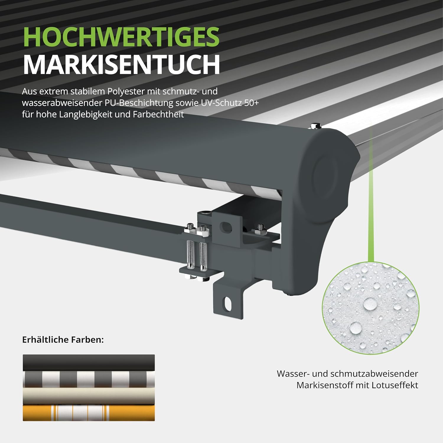 Eclipse Kassettenmarkise Halbkassette Gelenkarm Sonnenschutz Markise Sonnenmarkise Balkonmarkise manuell Standard 2,5 x 2,0 m m Stoff 280g/m² Polyester (PE) UV-Schutz 50+, Markisentuchfarbe: Grau-Weiß
