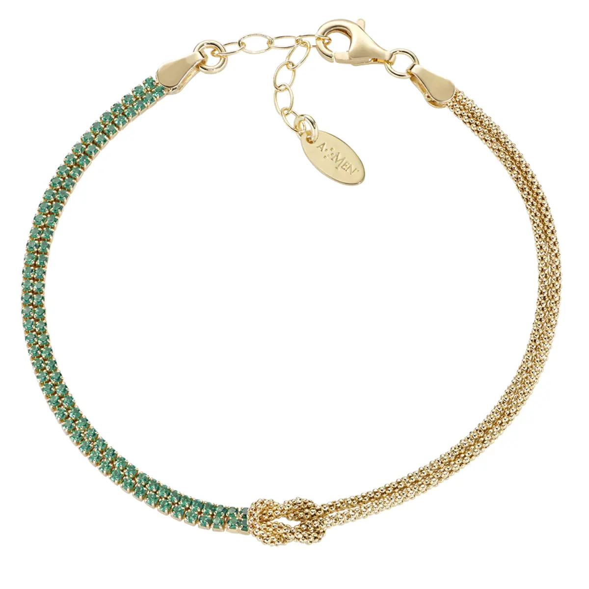 Bracciale Amen dorato Nodo d'Amore con pietre verde BRNOAMGVEZ16
