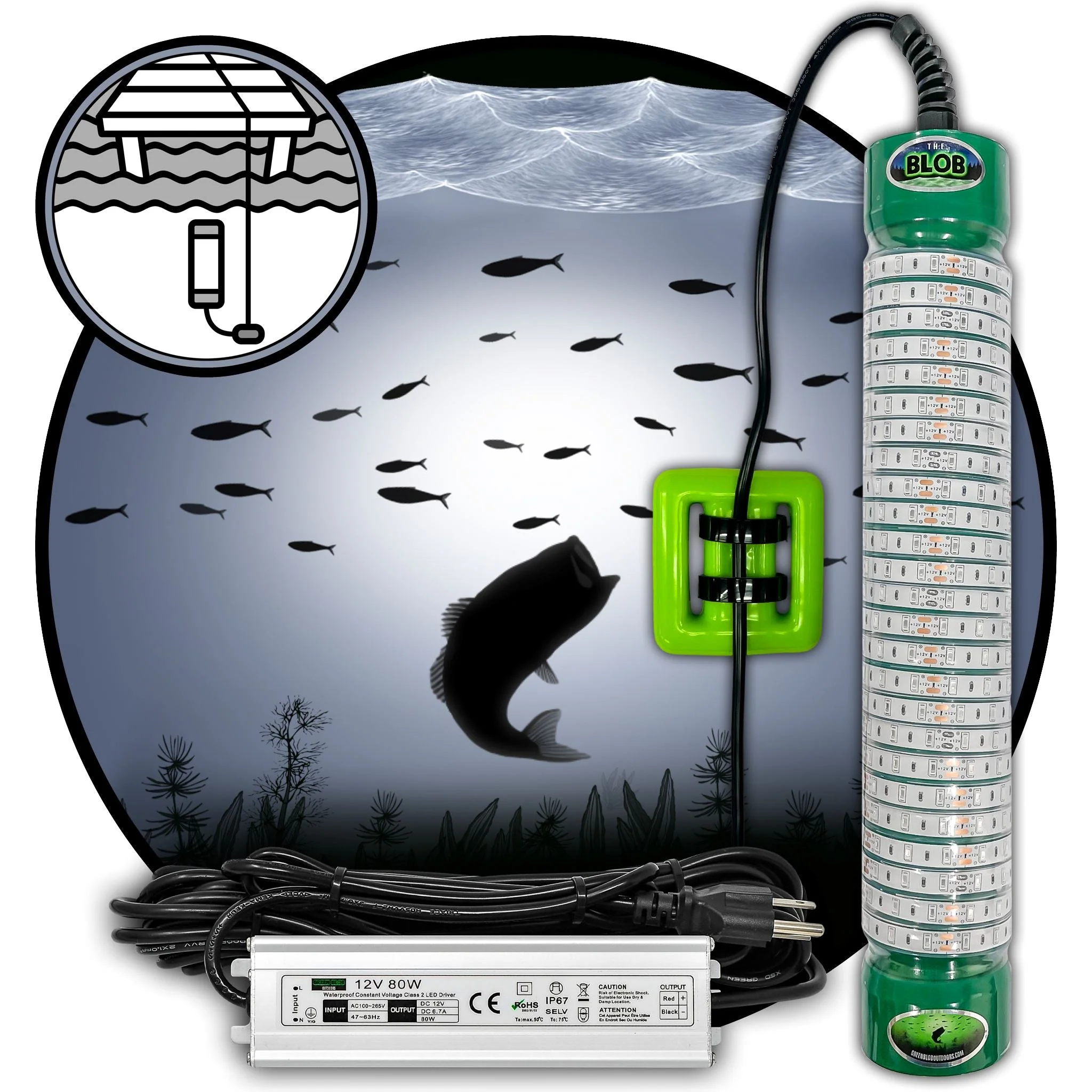Green Blob 110V Bottom Bobber: LED Underwater Dock Fishing Light