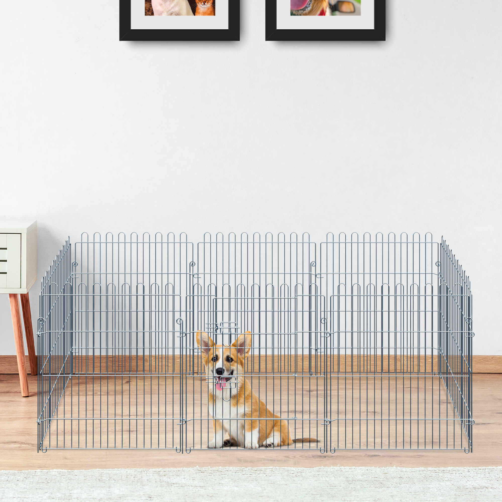 PawHut Freilaufgehege Welpenauslauf Welpenzaun Laufstall Welpengitter für Tiere 8-teilig B63 x H76 cm