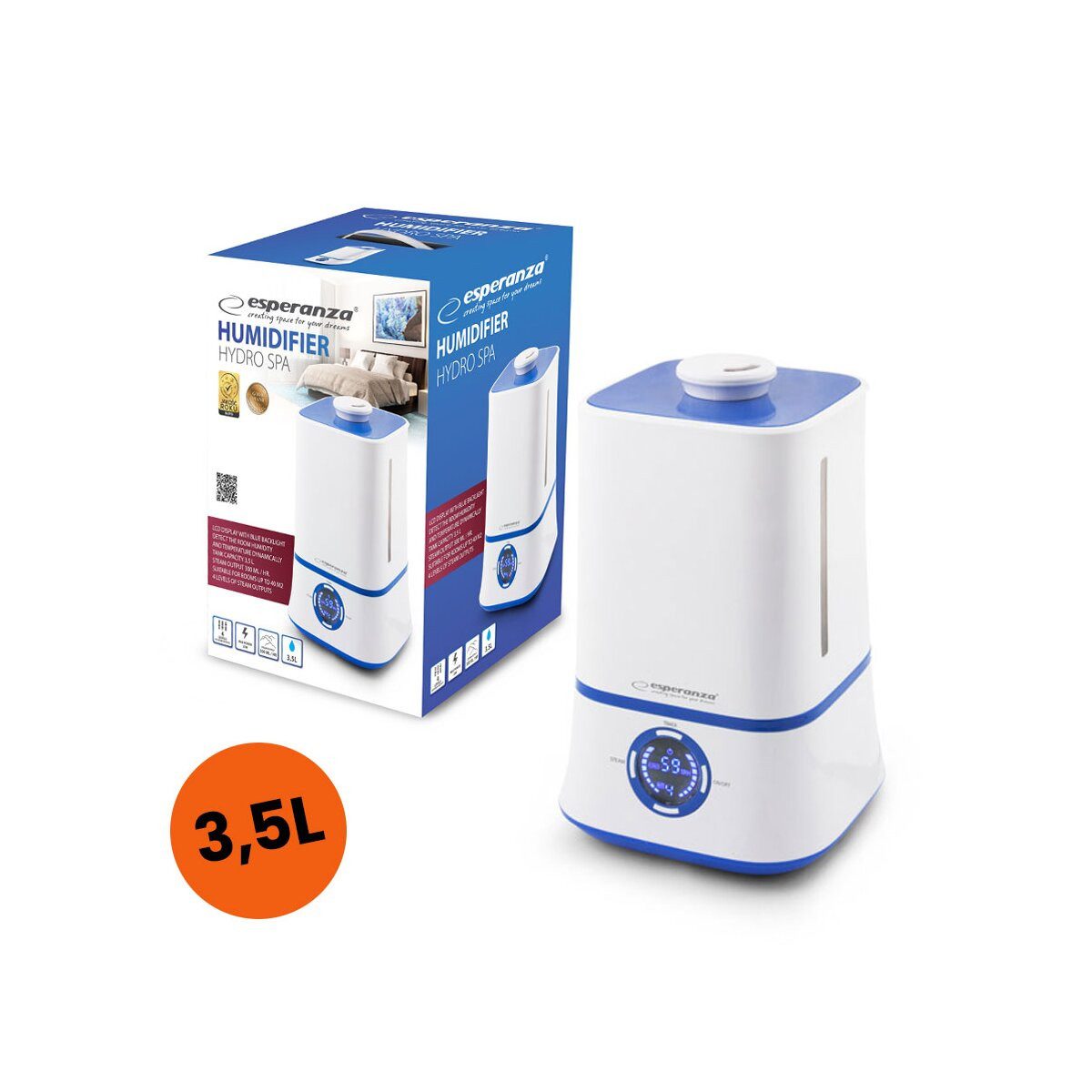 Luftbefeuchter Esperanza Hydro Spa 3,5L Luftbefeuchter Ultraschall EHA007