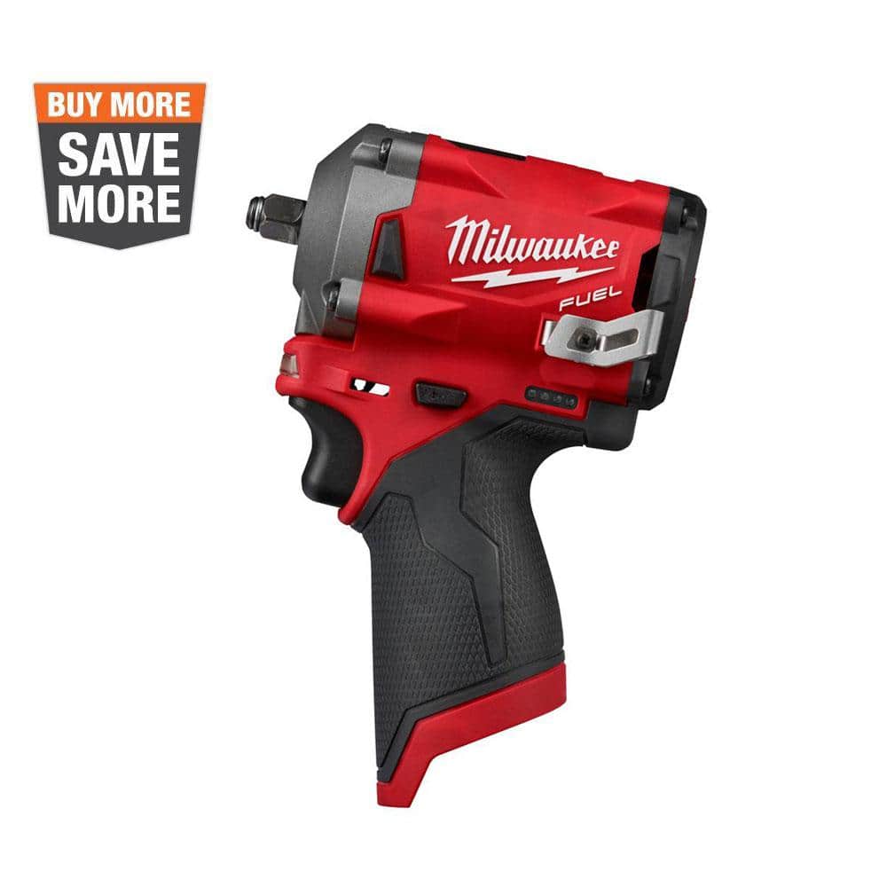 Milwaukee M12 FUEL 3/8&prime;&prime; Cordless Brushless Stubby Impact Wrench, 250 ft lbs Torque, Tool Only