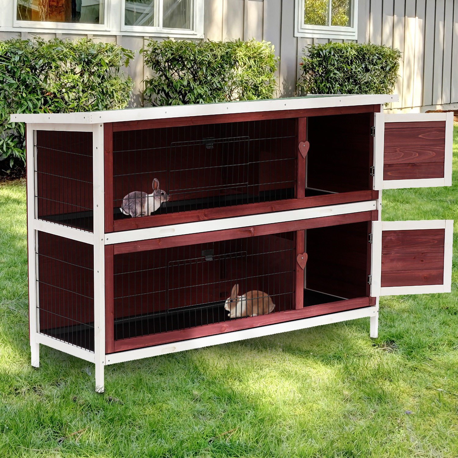 PawHut Kaninchenstall aus Holz für Außenbereich, Kaninchenstall, Meerschweinchen und Nagetiere Wasserdicht 136,4x50x93cm Braun