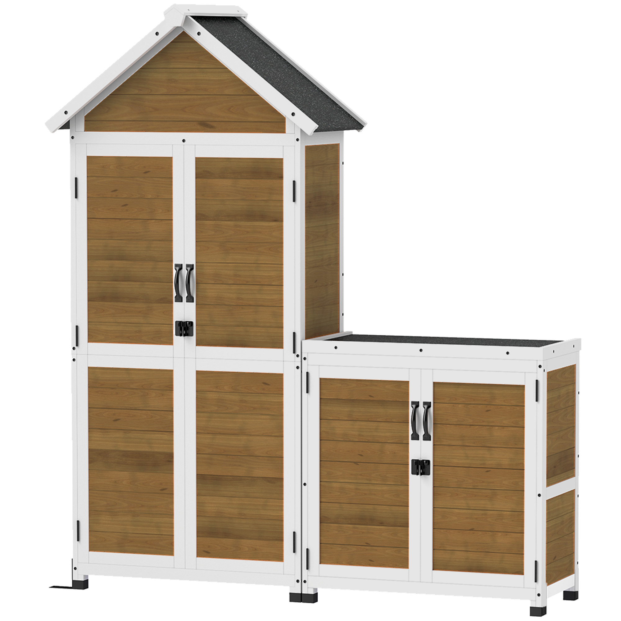 Outsunny Gartenunterstand + Holzschrank mit geneigtem Asphaltdach, verstellbaren Regalen und abschließbaren Türen, natur
