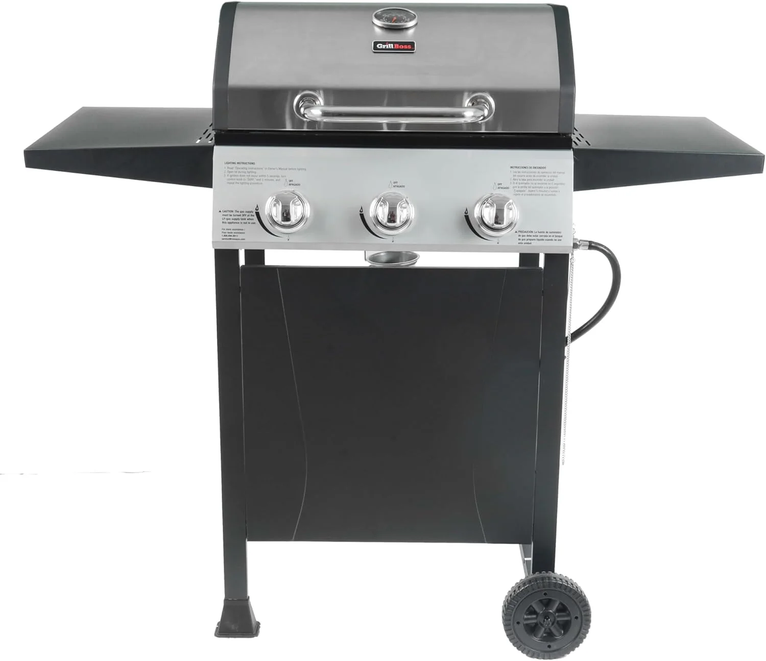 Grill Boss 4 Burner Propane Gas Grill, Portable BBQ w/Lid, Wheels & Side Shelves, Black - Grilling Accessories and Equipment for Camping, Tailgating, Outdoor Barbecue and Cooking