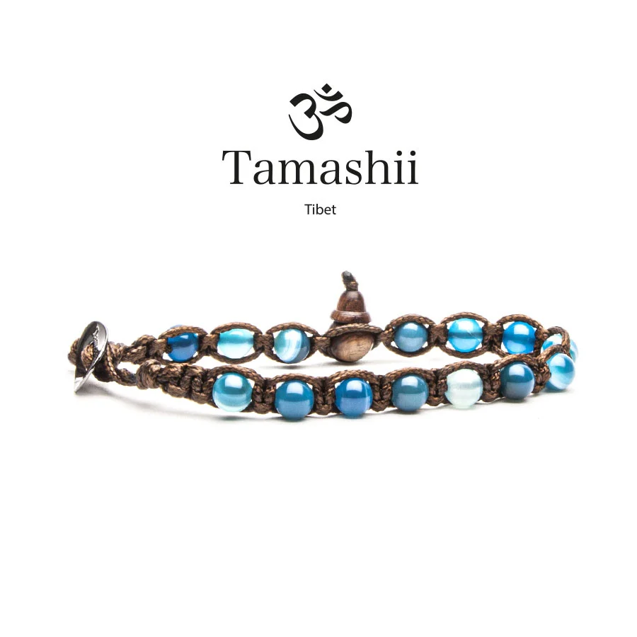 Bracciale mini Tamashii BHS601-141 in agata striata blu