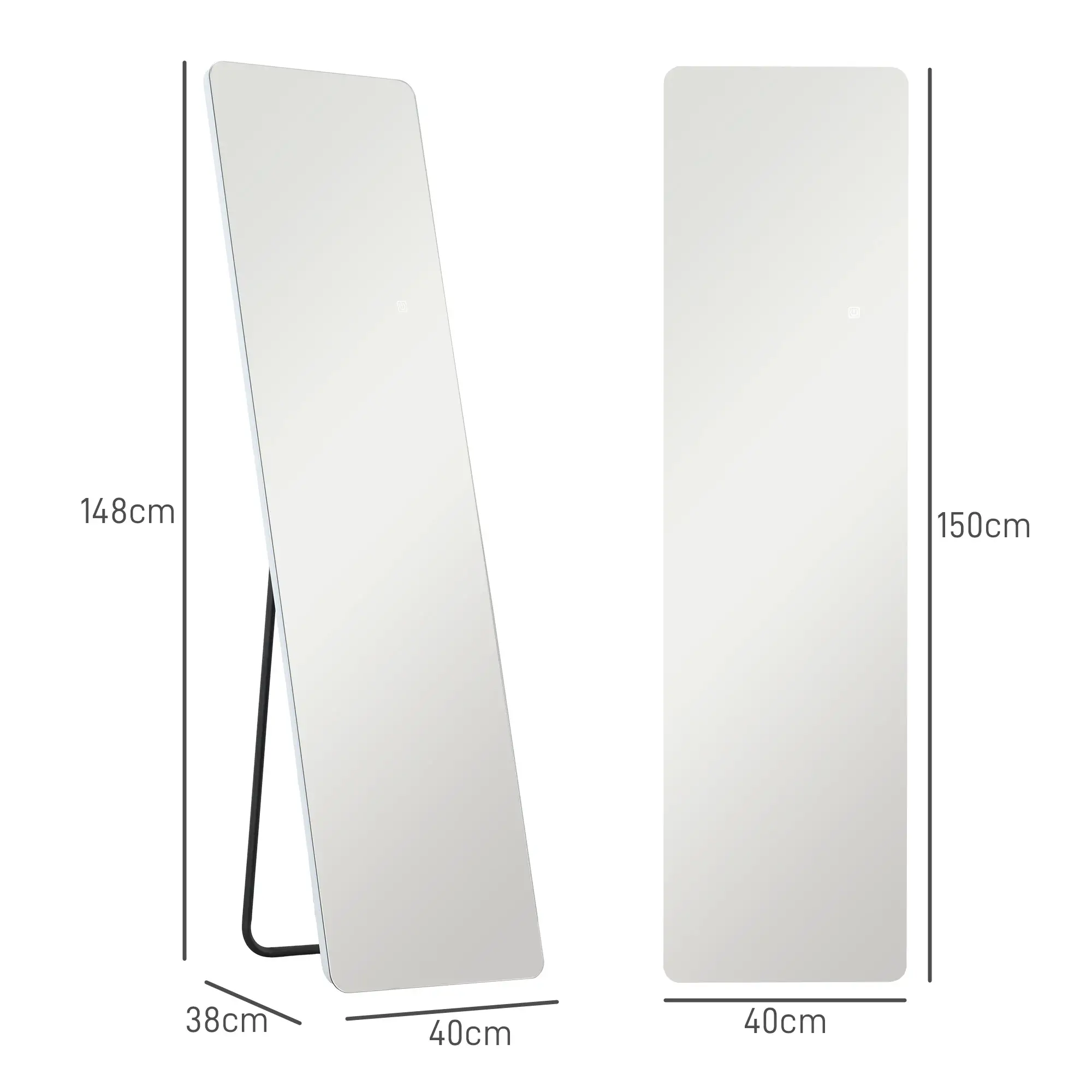 HOMCOM Standspiegel LED Touch dimmbar 3 Lichtfarben Ganzkörperspiegel