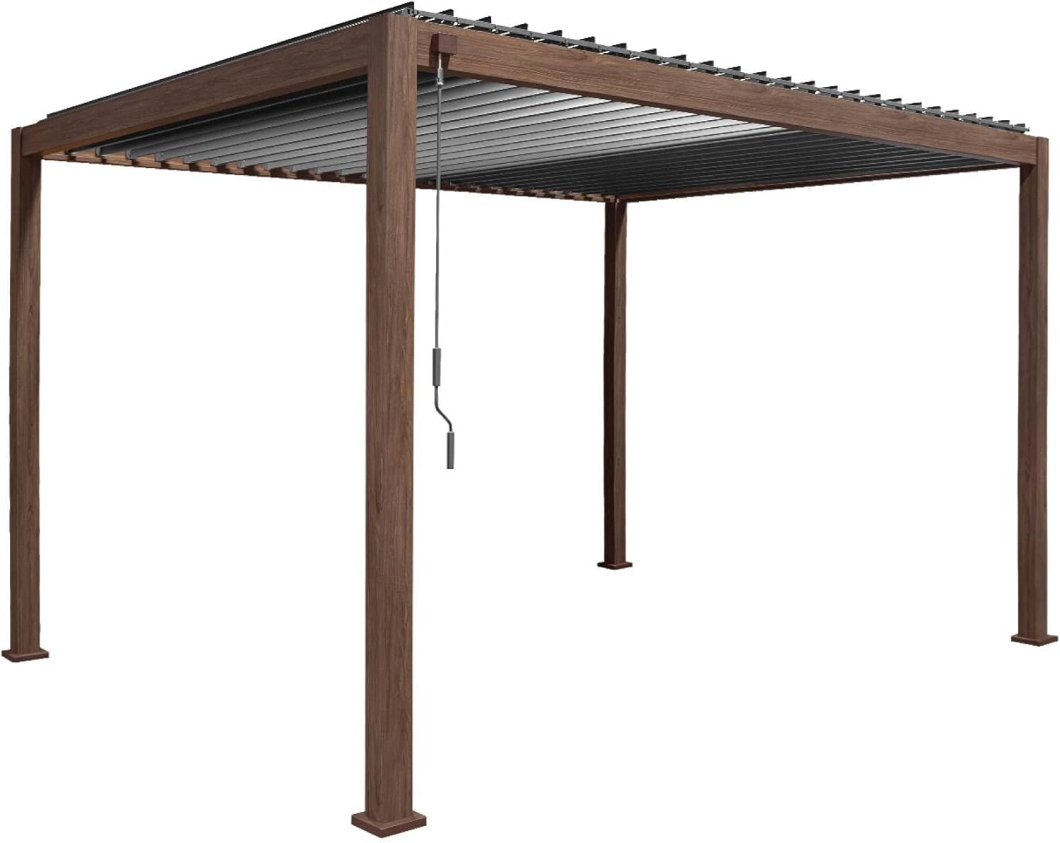 sweeek Pergola bioclimatica 3x4m in Alluminio a lamelle orientabili, Triomphe 3x4m, Marrone Scuro Naturale, 400x300x240 cm