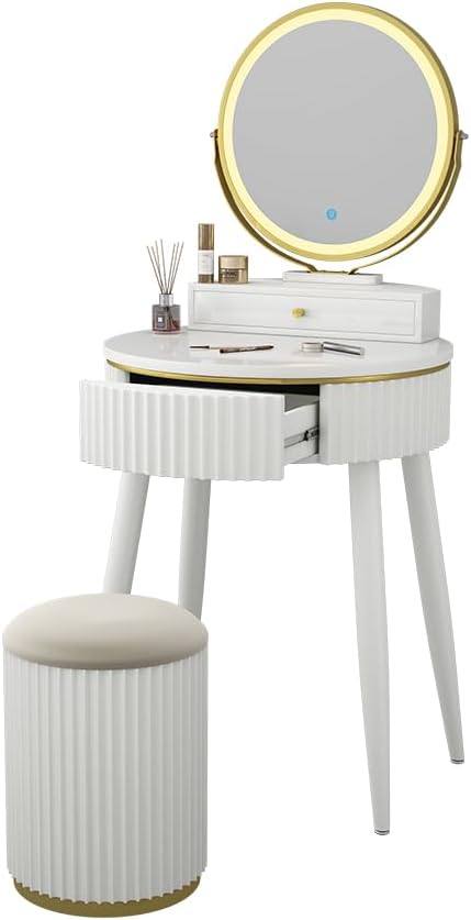 Vicco Gesa White 60 cm Dressing Table with LED Mirror in 3 Tone White Dimmable