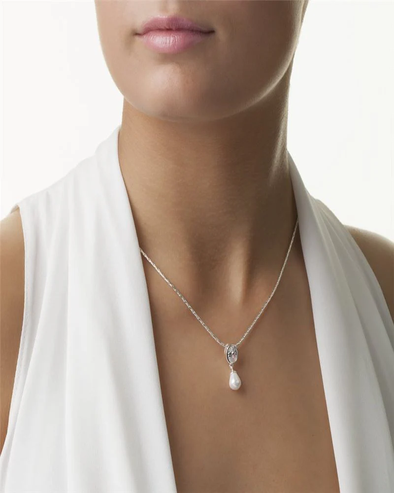 Newbridge Silverware Grace Kelly Pearl Drop Pendant with Clear Stone