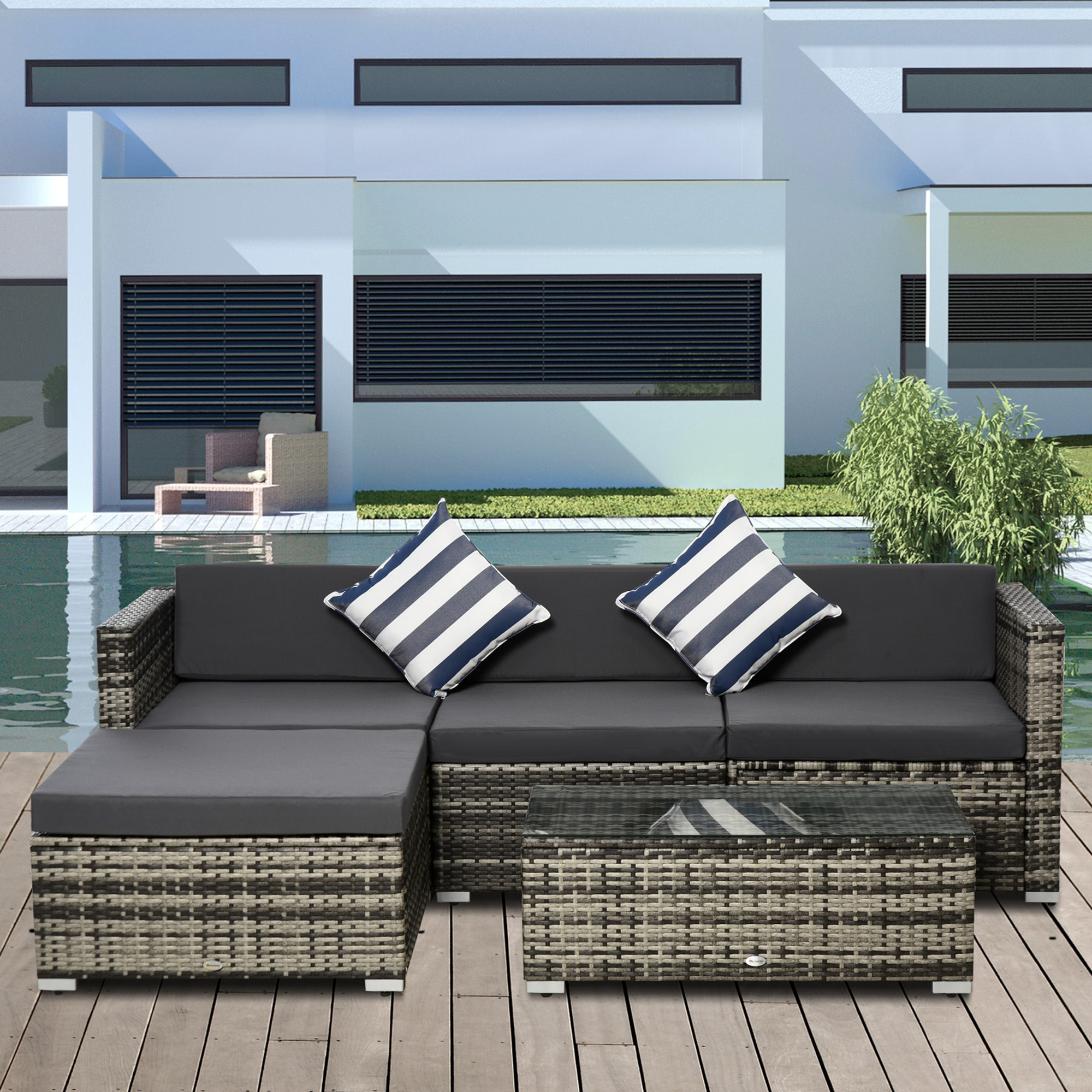 Outsunny Gartenmöbel-Set aus PE-Rattan, Rattan-Lounge-Set, inkl. Kissen  u. Polstern,  Grau