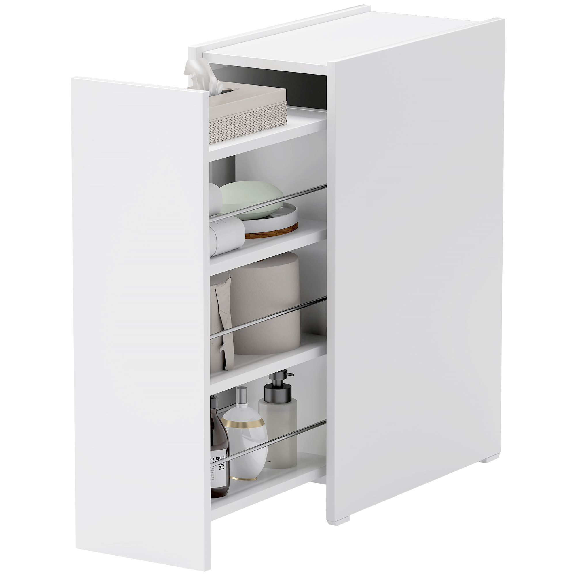 HOMCOM Schmaler Badezimmerschrank, Bodenschrank mit tiefer Schublade, Freistehender Badschrank, Spanplatte, Weiß