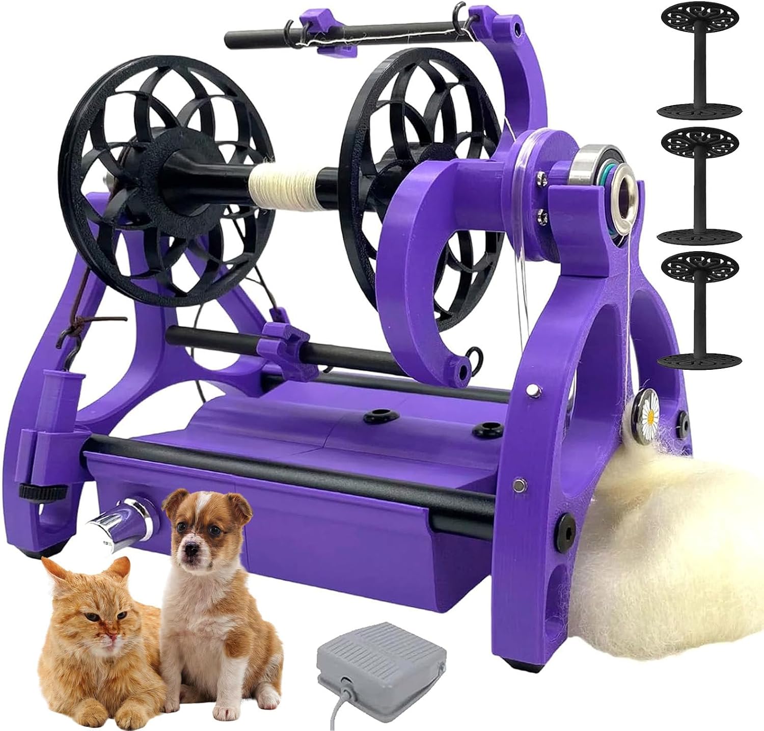 Filatoio Elettrico per Lana Con Interruttore a Pedale E 3 Bobine, Avvolgitore Di Filato Compatto Con Funzione Di Rotazione in Avanti E Indietro, Velocità Regolabile, Capacità Di 120 G Purple