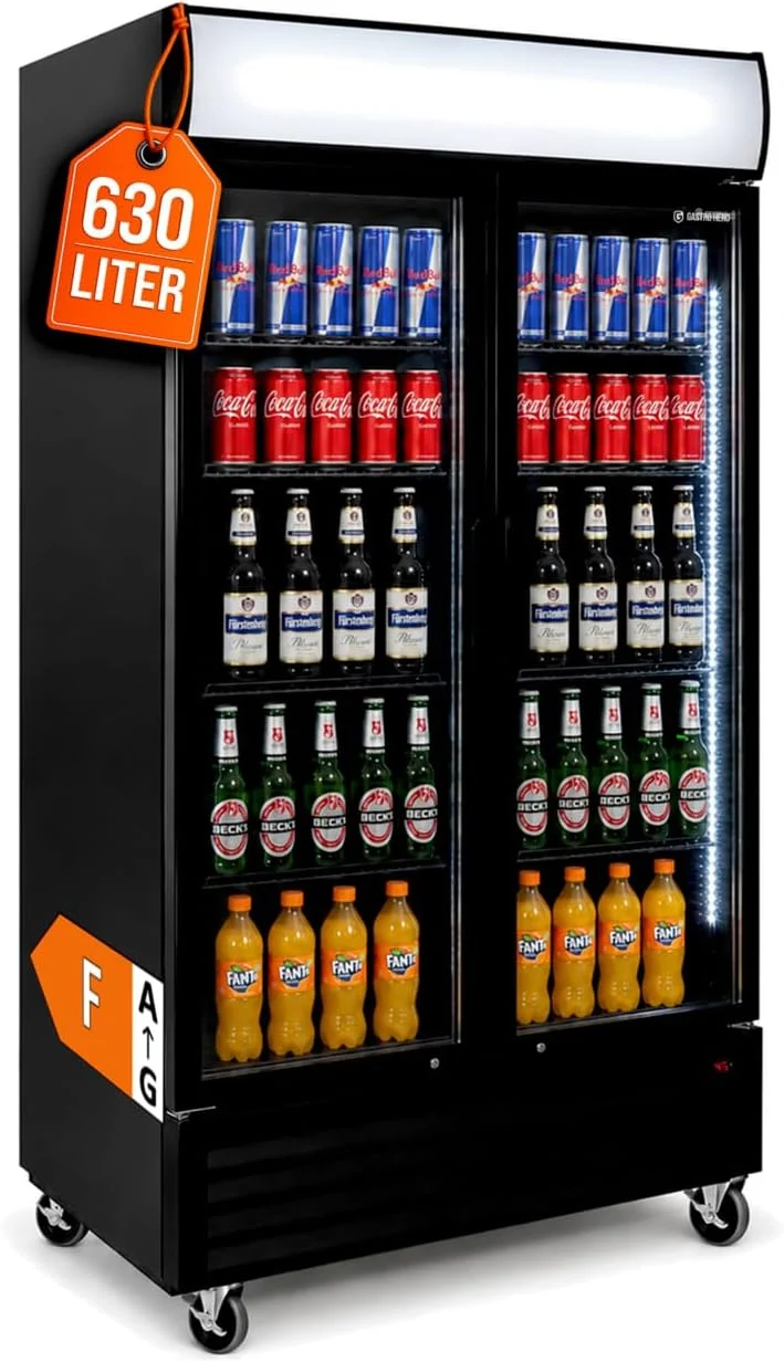 GastroHero Getränkekühlschrank 630 L, Klapptüren SC-630FH, Leuchtaufsatz