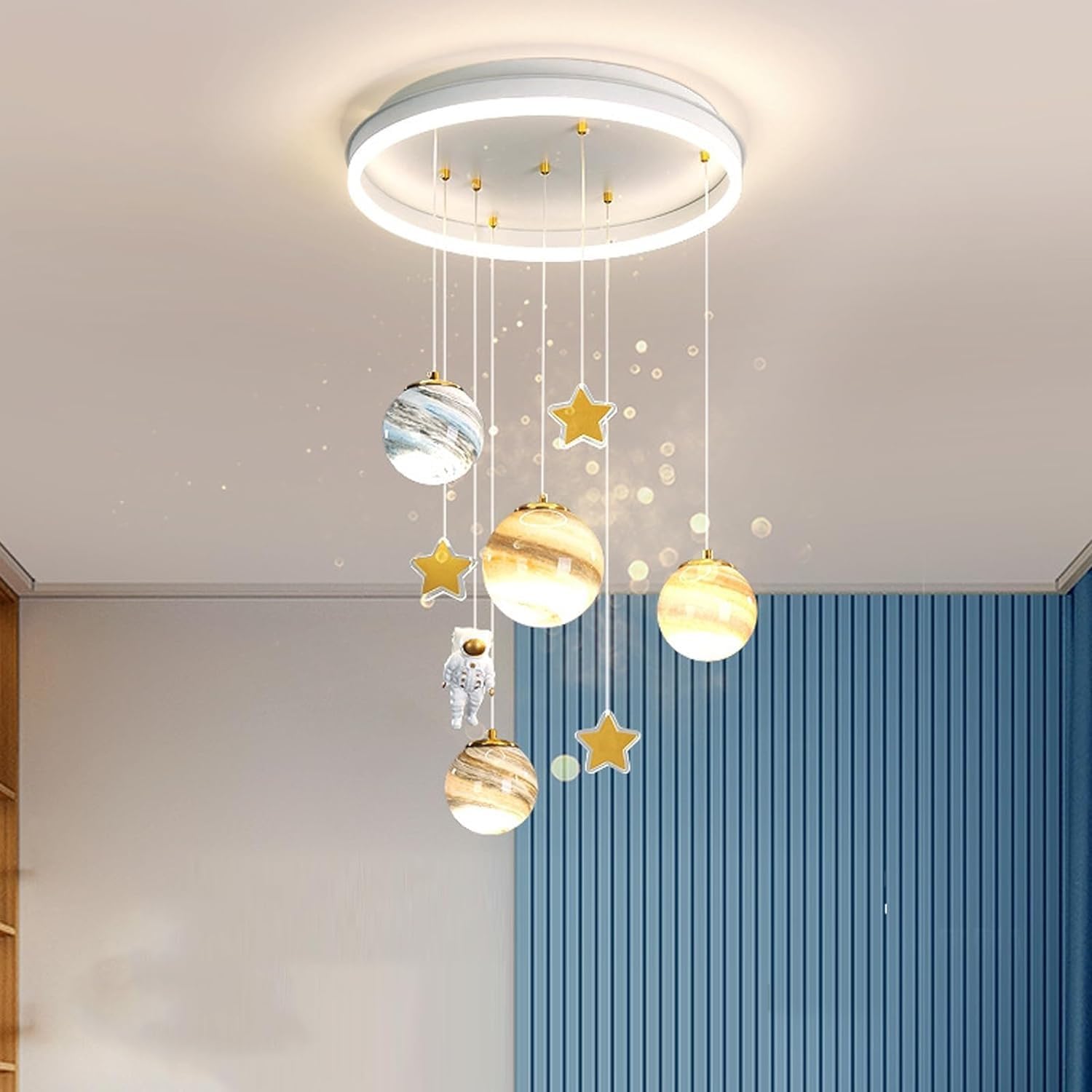 Kinder LED Deckenleuchte Dimmbar Planet Kronleuchter Kinderzimmer Lampe Modernes Design Mond Astronaut Mit Fernbedienung Schlafzimmer Beleuchtung