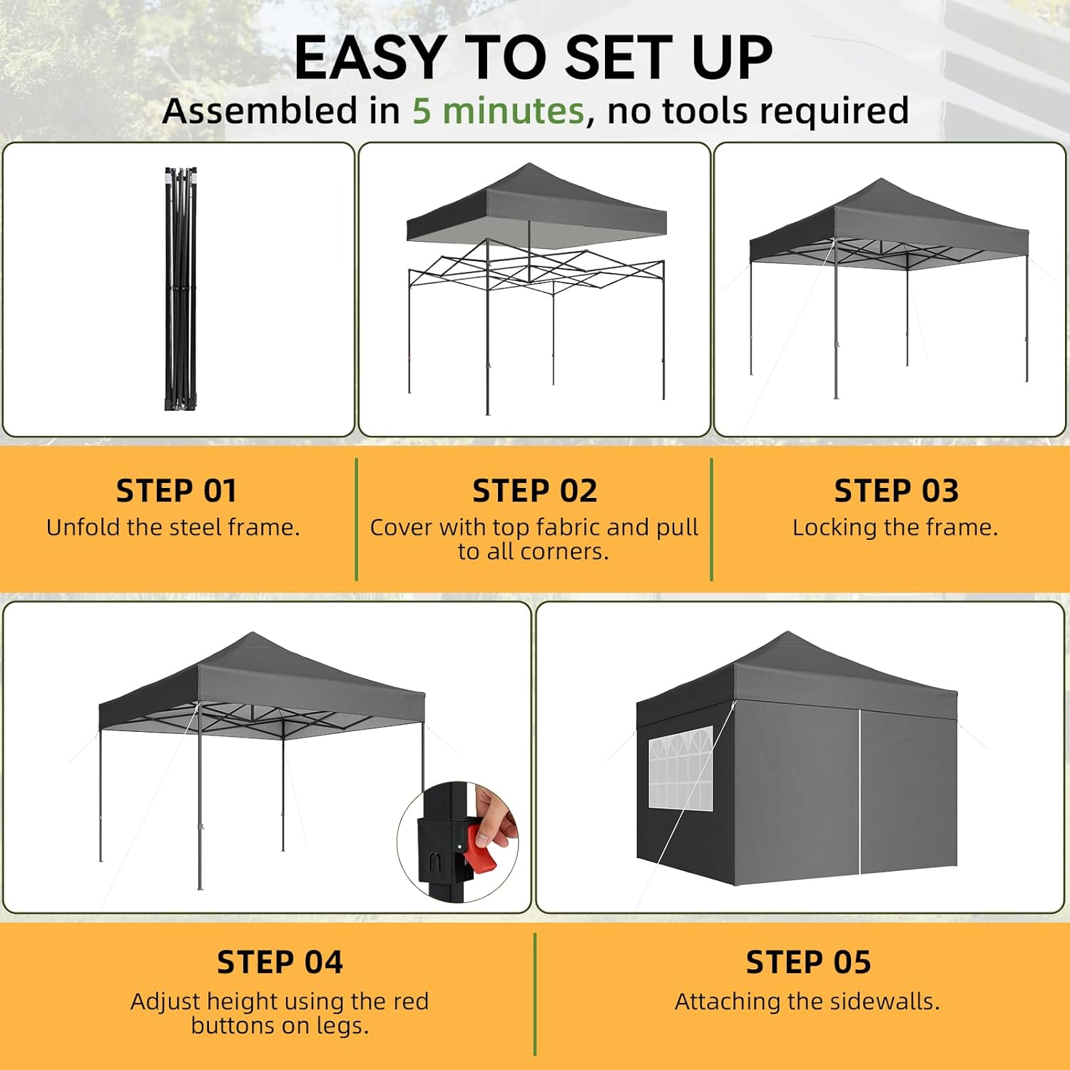 Aoxun Faltpavillon 3x3m Wasserdicht Stabil, Pop Up Pavillon mit Seitenwänden, UV-Schutz 50+ Gartenzelt Inkl. Rolltasche, Sandbags, Partyzelt Fuer Camping, Strand, Hochzeit und Outdoor Shelter, Grau