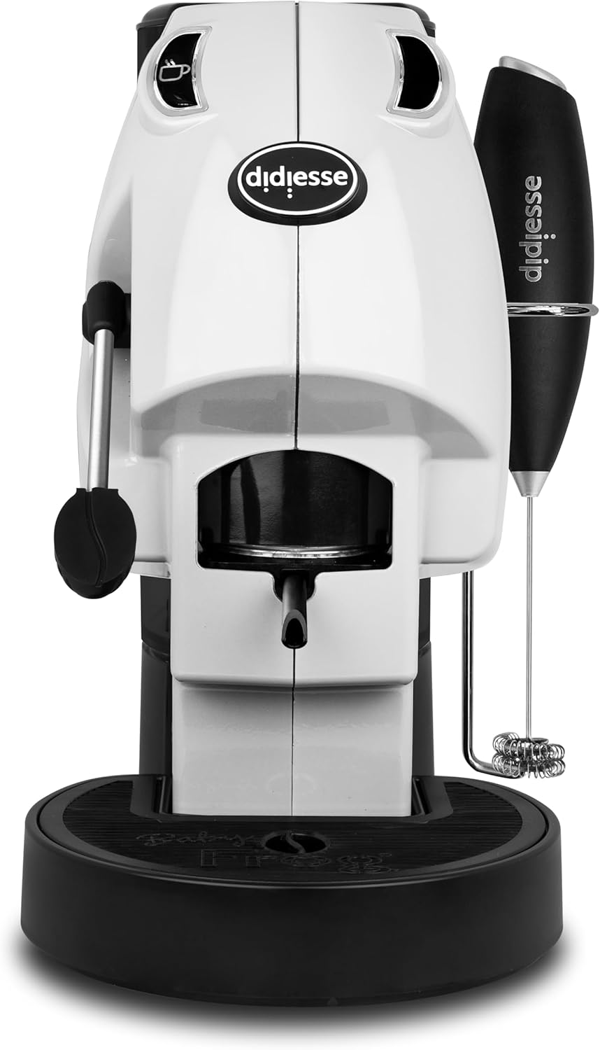 Didiesse Baby Frog Coffee & Tea - Coffee Maker with Milk Frother Beater and Double Pod Holder for Coffee and Tea, Low Consumption 450W, Hot Water Dispenser (Black)