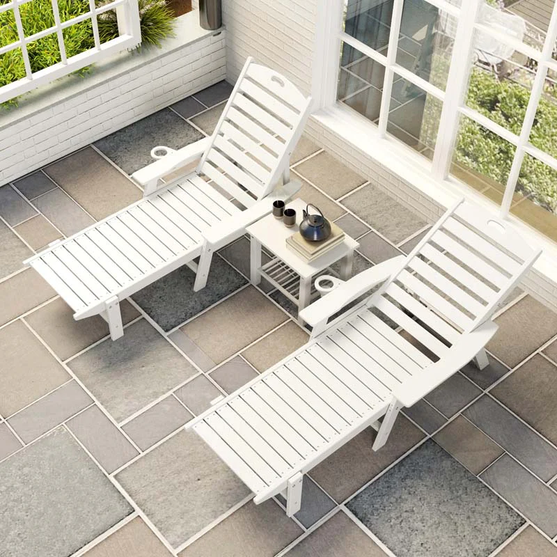 Outdoor Chaise Lounge Chair with 4-Position Backrest & Cup Holder, Weatherproof HDPE Reclining Patio Chair for Poolside, Backyard, Garden