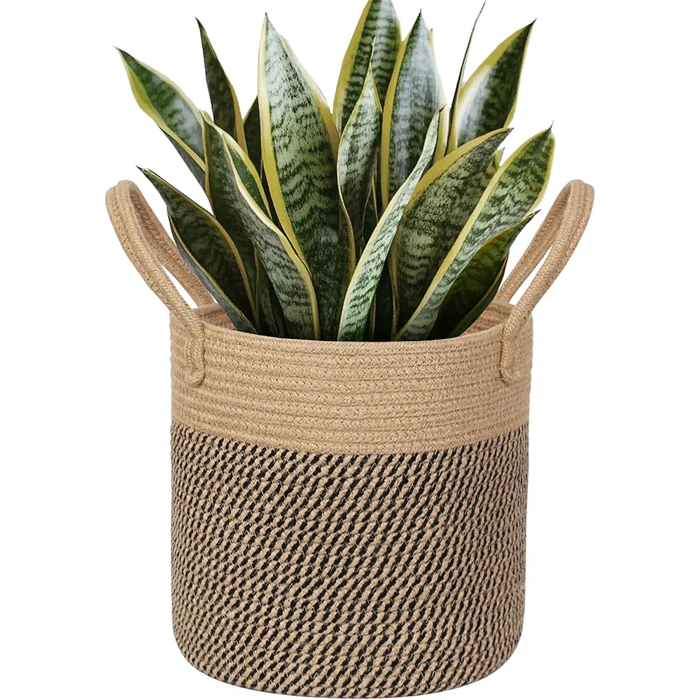 Jute Plant Basket with Handle Fits 8 to 10 Inch Pots Boho Indoor Pot Cover