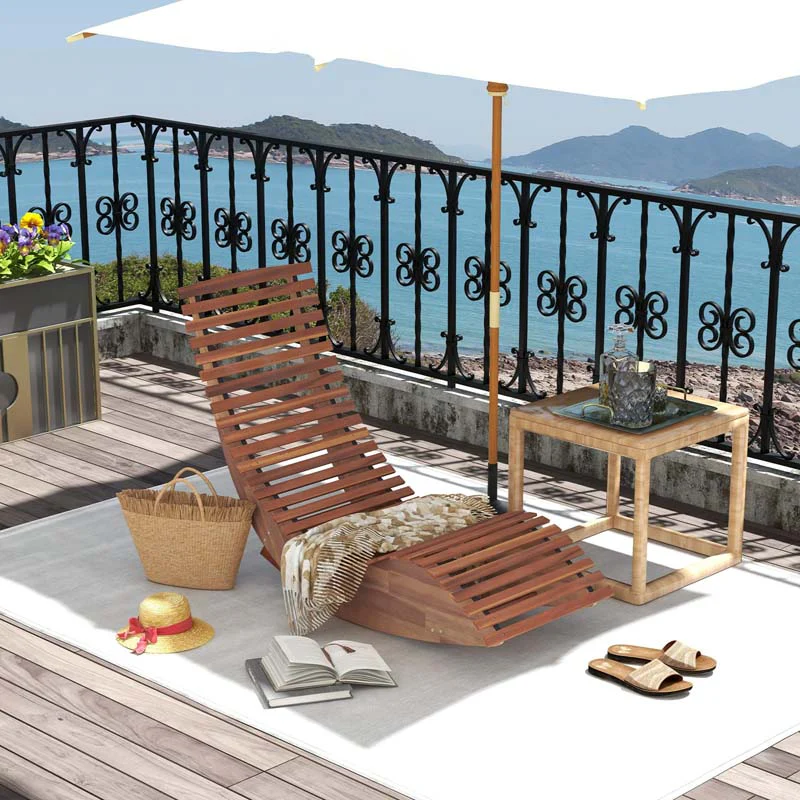 Eletriclife Outdoor Acacia Wood Rocking Chair with Widened Slatted Seat and High Back