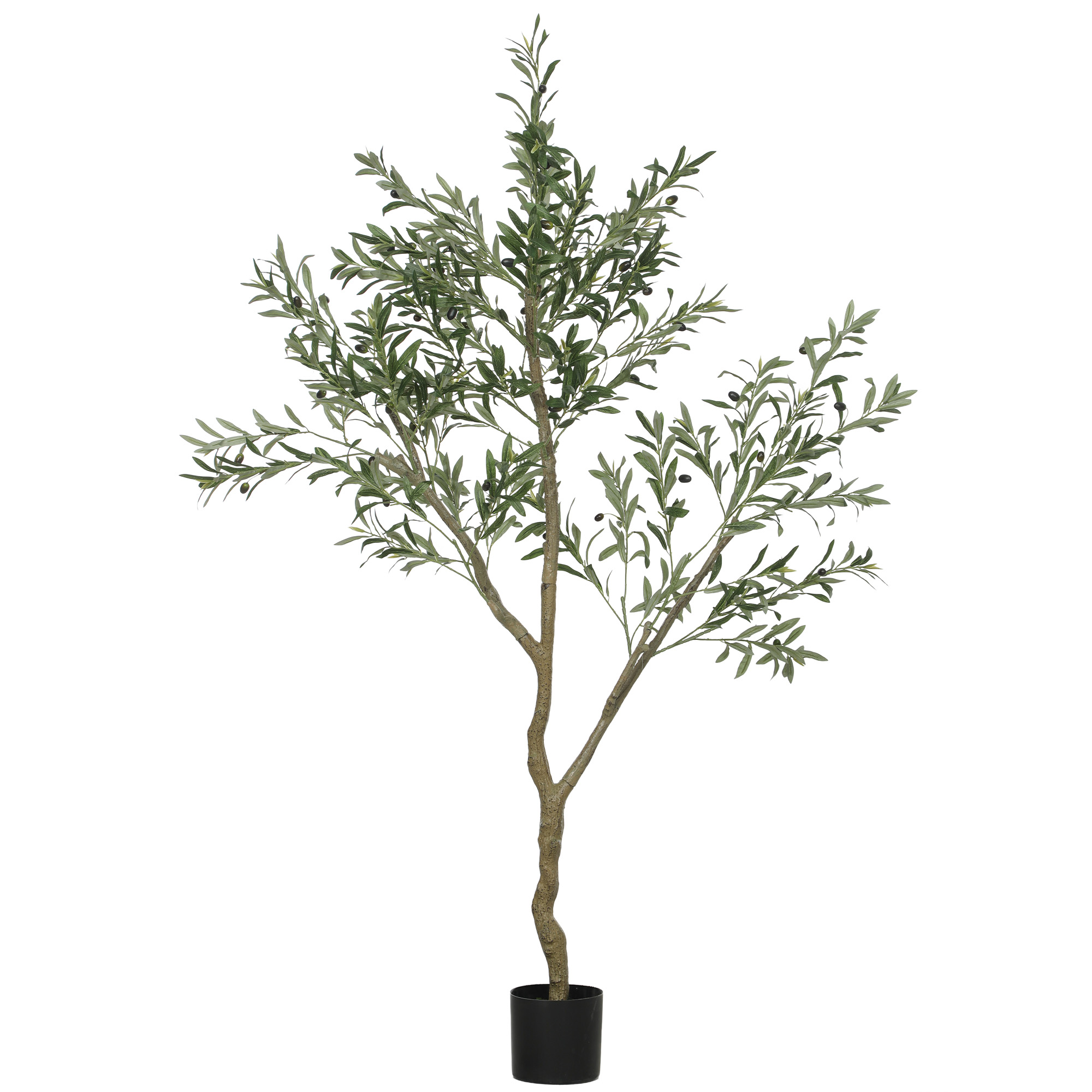 HOMCOM Künstlicher Olivenbaum, Kunstpflanze, Lebensechte Olivenpflanze in Pflanztopf, 180 cm, Kunststoff, Grün