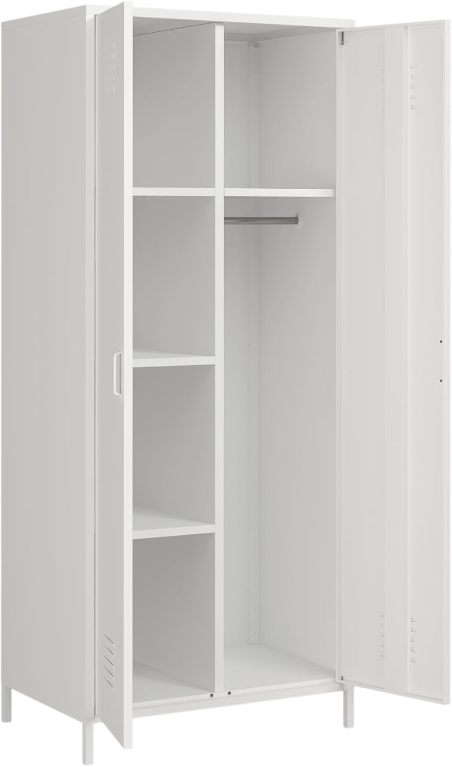 [en.casa] 2 Door Wardrobe with Clothes Space and Compartments Steel Wardrobe with Shelves for Bedroom Entrance 180 x 76 x 50 cm - White