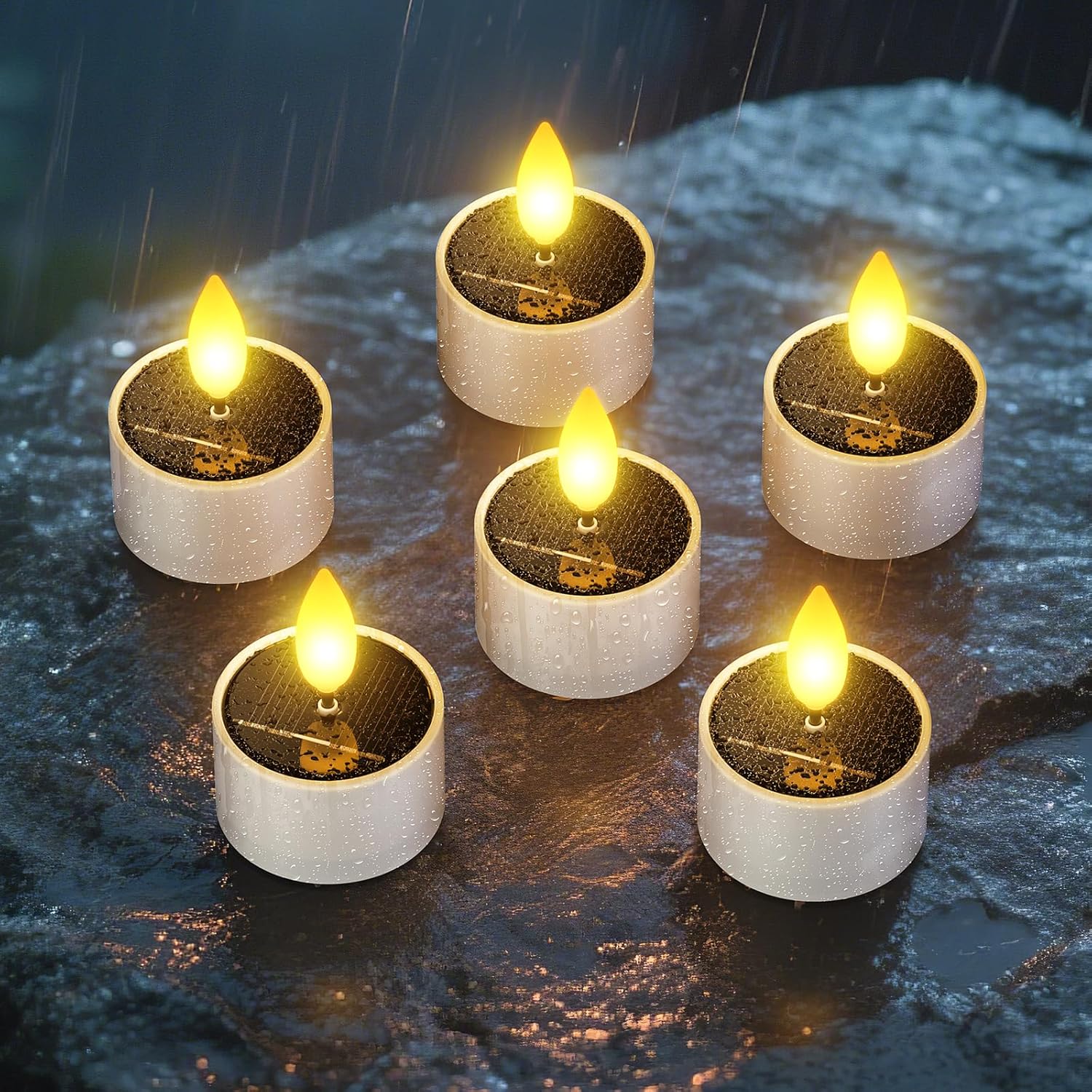 SoulBay Candele Solari per Esterni, 12 pezzi Impermeabili Candele Finte LED Solari Ricaricabili Fiamma Decorative Tea Light per Esterni Balcone Giardino Lanterna Stanza Natale Decorazioni Casa