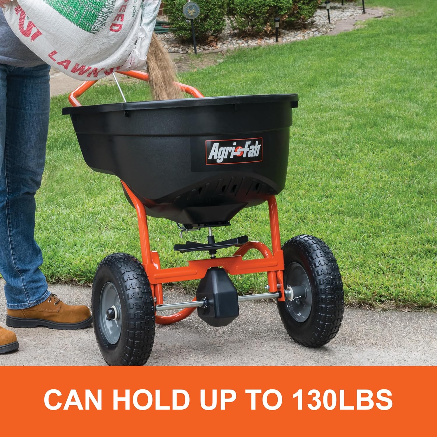 Agri-Fab 45-0614 130 lb. Push Lawn & Garden Broadcast Spreader for Seed Fertilizer Salt Ice Melt; Walk Behind with Easy to use Flow Control Lever