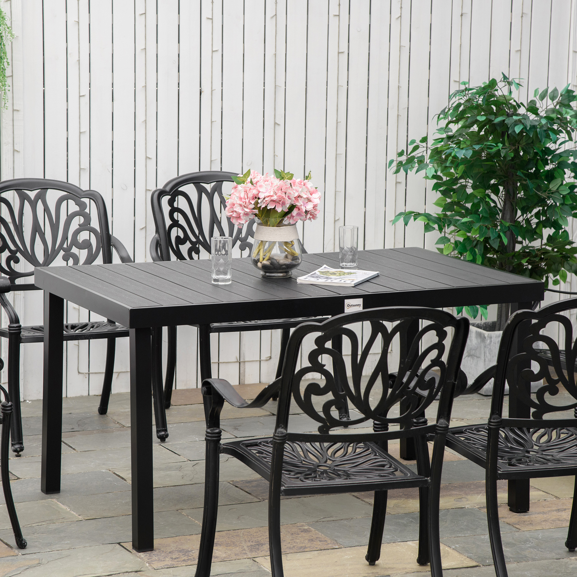 Outsunny Gartentisch für 6 Personen Esstisch Aluminiumtisch Gartenmöbel Loungemöbel pflegeleicht Kunststoff Schwarz 140 x 90 x 74 cm