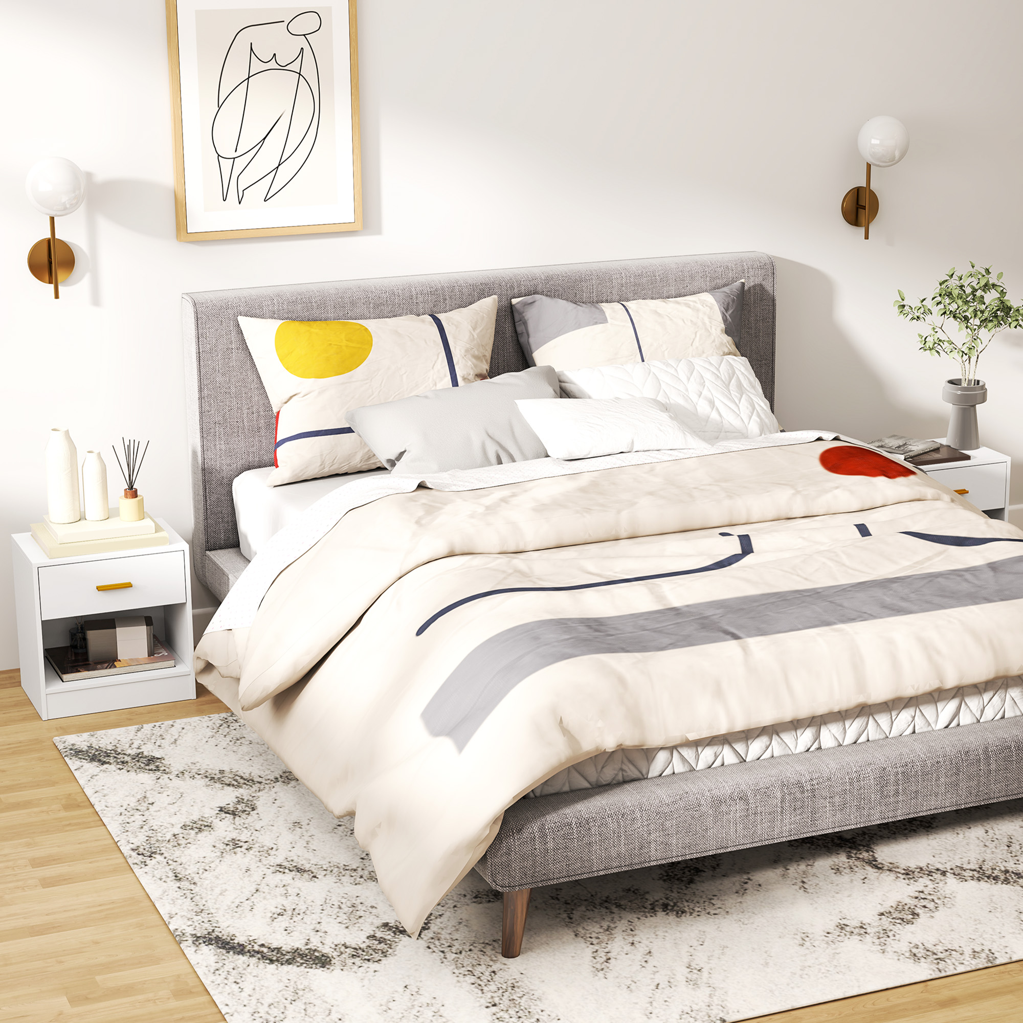 HOMCOM Set 2 Moderne Nachttische aus Holz mit Schublade und offener Ablage, 39x28x41 cm, Weiß
