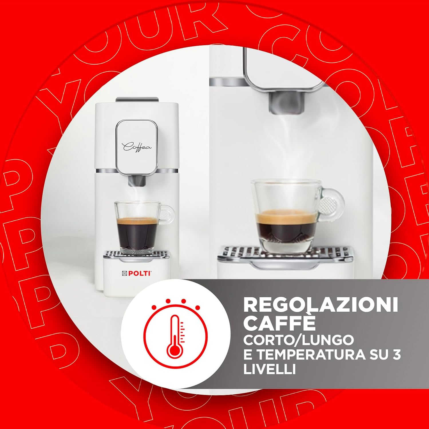 Polti Coffea S15W, Macchina per Caffè Espresso, Compatibile con Cialde E.S.E. 44 mm, Serbatoio 0.85L, Pressione Pompa 19 bar, Bianco