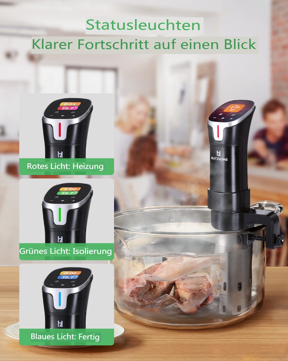 Sous-Vide Stick 1100W mit Farb-Touchscreen & App-Steuerung
