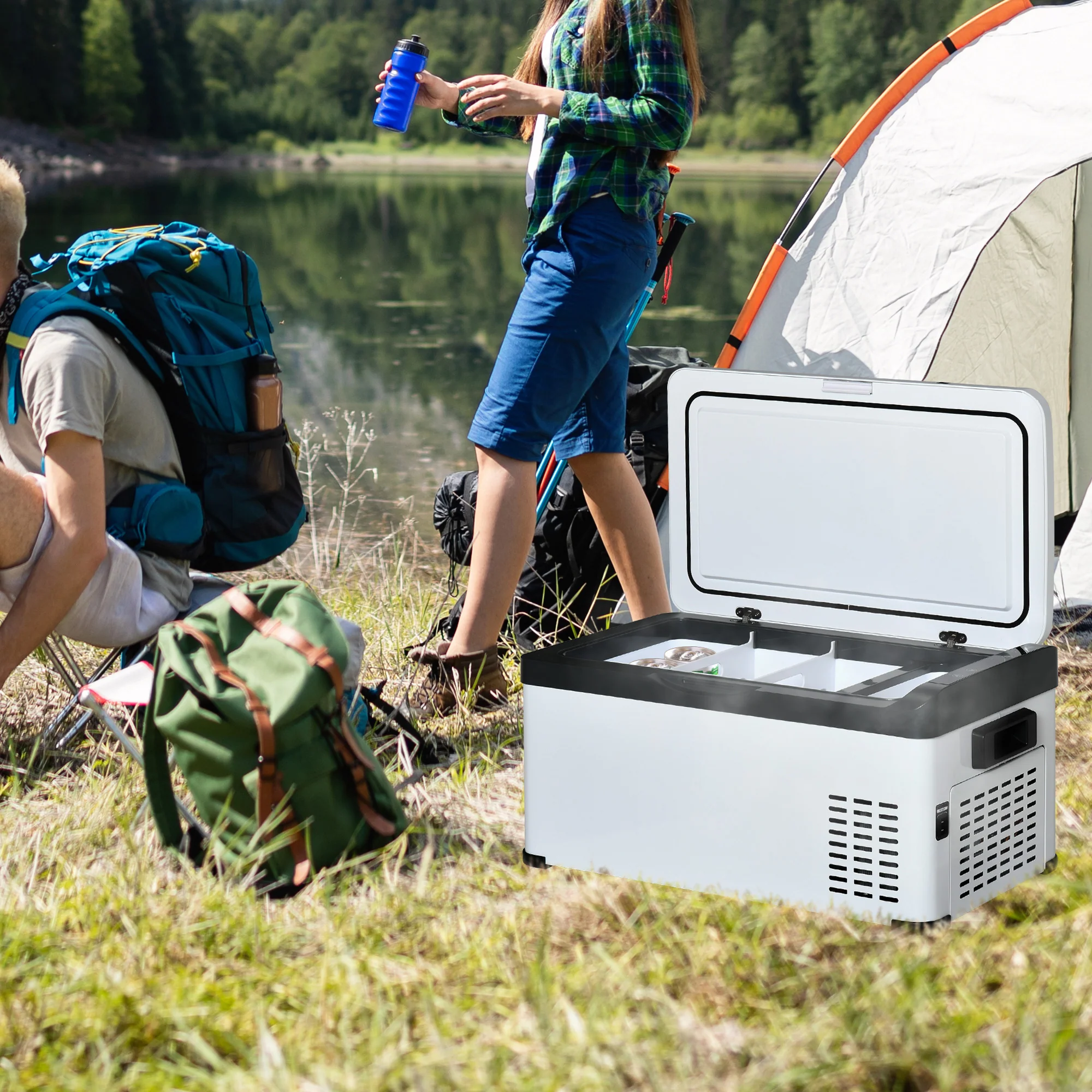 Easycomfort Frigo Portatile Elettrico 20L 12V con Maniglia e Display LCD – Compatto Bianco 61x32x28,5 cm