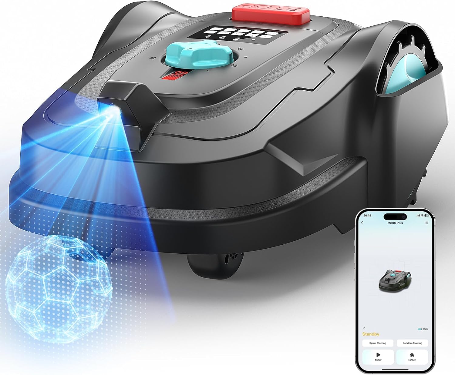 M800Plus Robot Tagliaerba Senza Filo Perimetrale, 800 m², Posizionamento GPS + Visione AI, Robot Tosaerba, Modalità di Taglio a U, Rilevamento di 150 Ostacoli, Ricarica Automatica, App