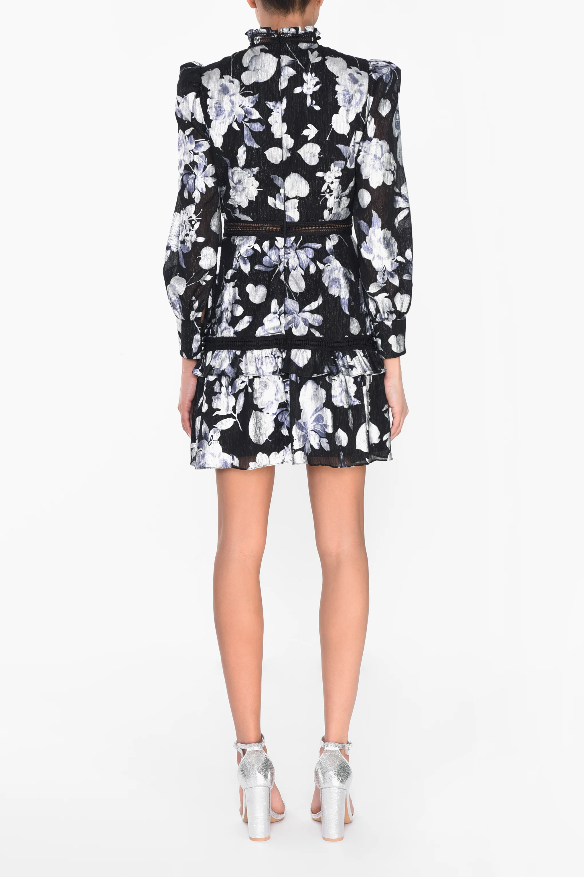 Black Metallic Floral Mini Dress