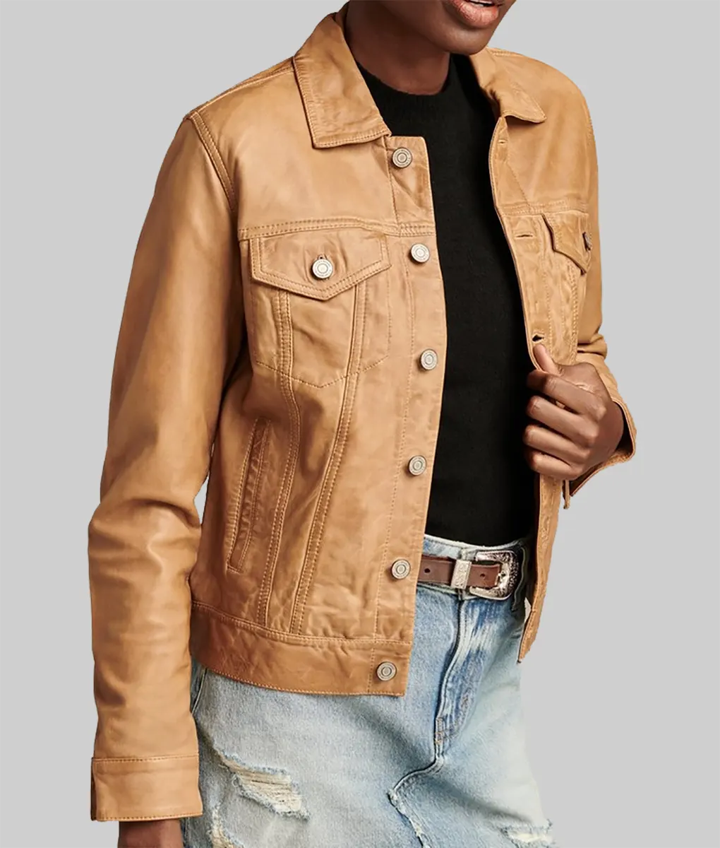 Lisa Brown Leather Trucker Jacket