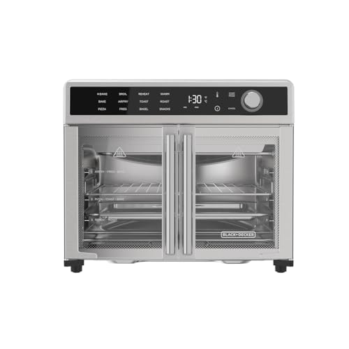 BLACK DECKER Crisp 'N Bake Air Fryer Toaster Oven Combo, 12 in 1 Countertop Convection Oven Cooks Food Fast, Fits a Whole Pizza or 6 Toast Slices, French Doors with Stainless Steel Finish: Home & Kitchen