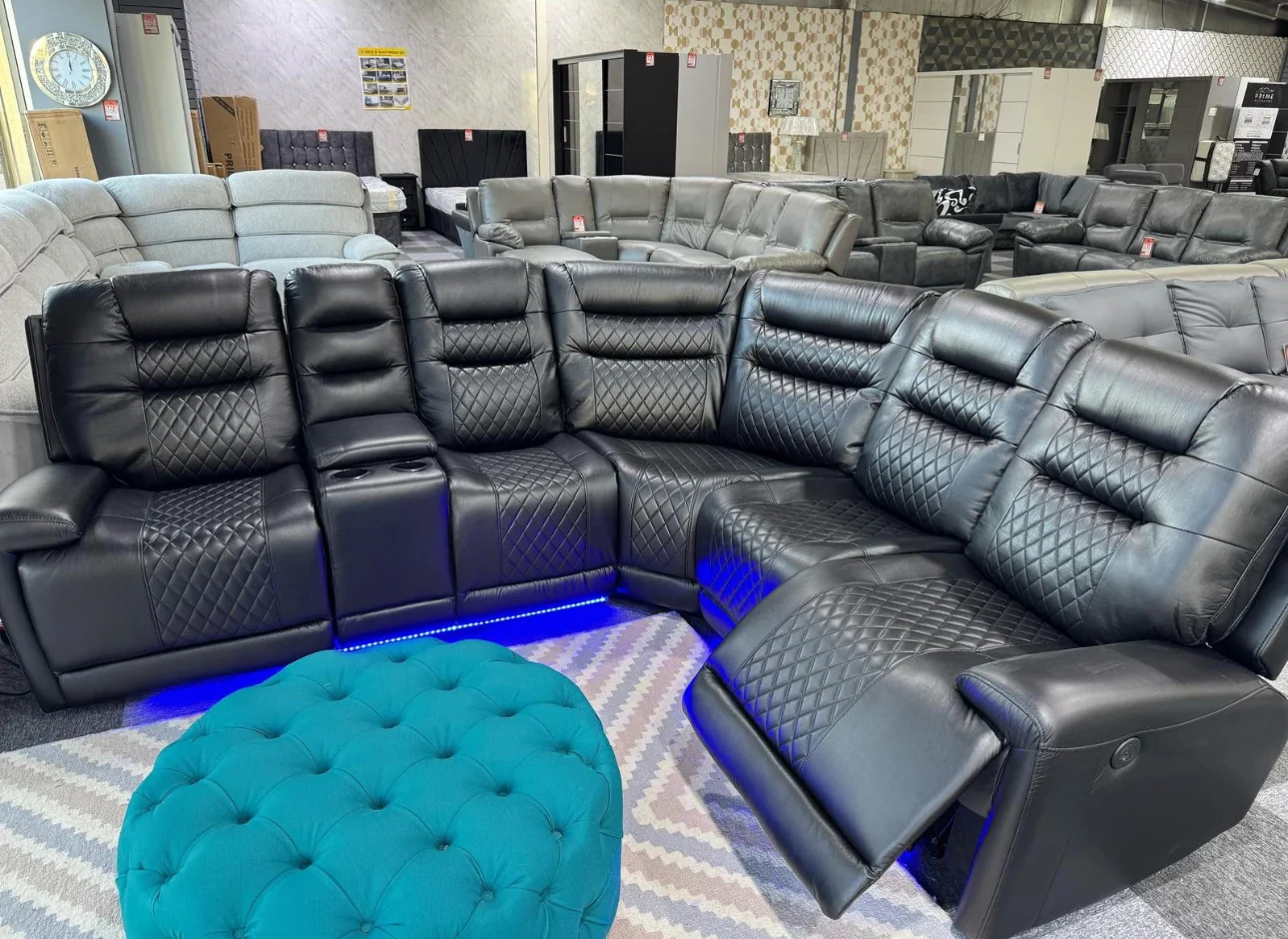 Recliner Corner Sofa Electric Black Leather