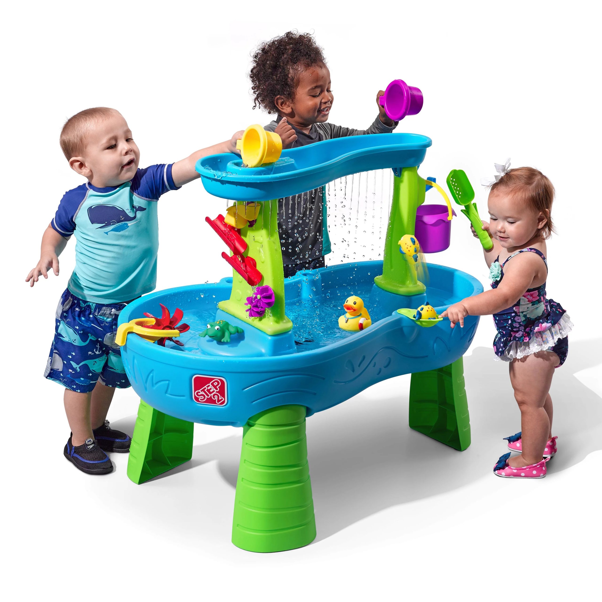 2025 Step2 Rain Showers Splash Pond Tavolo d'acqua in plastica blu per bambini.