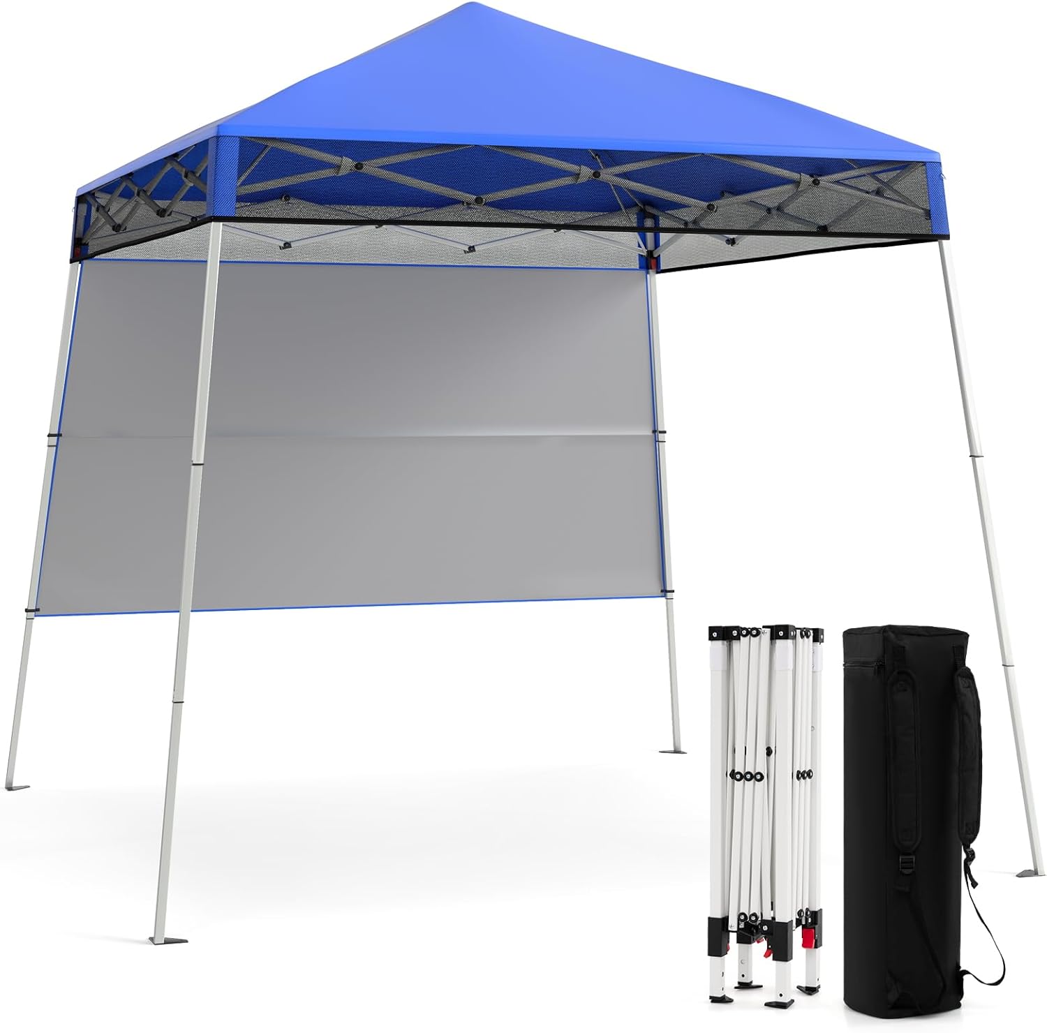 HOMASIS Heavy Duty Outdoor Gazebo with Side Wall, Folding Portable Gazebo with Inclined Stands and Carry Bag, Pop up Tent for Camping, Beach (White, 210 x 210 x 210 cm)